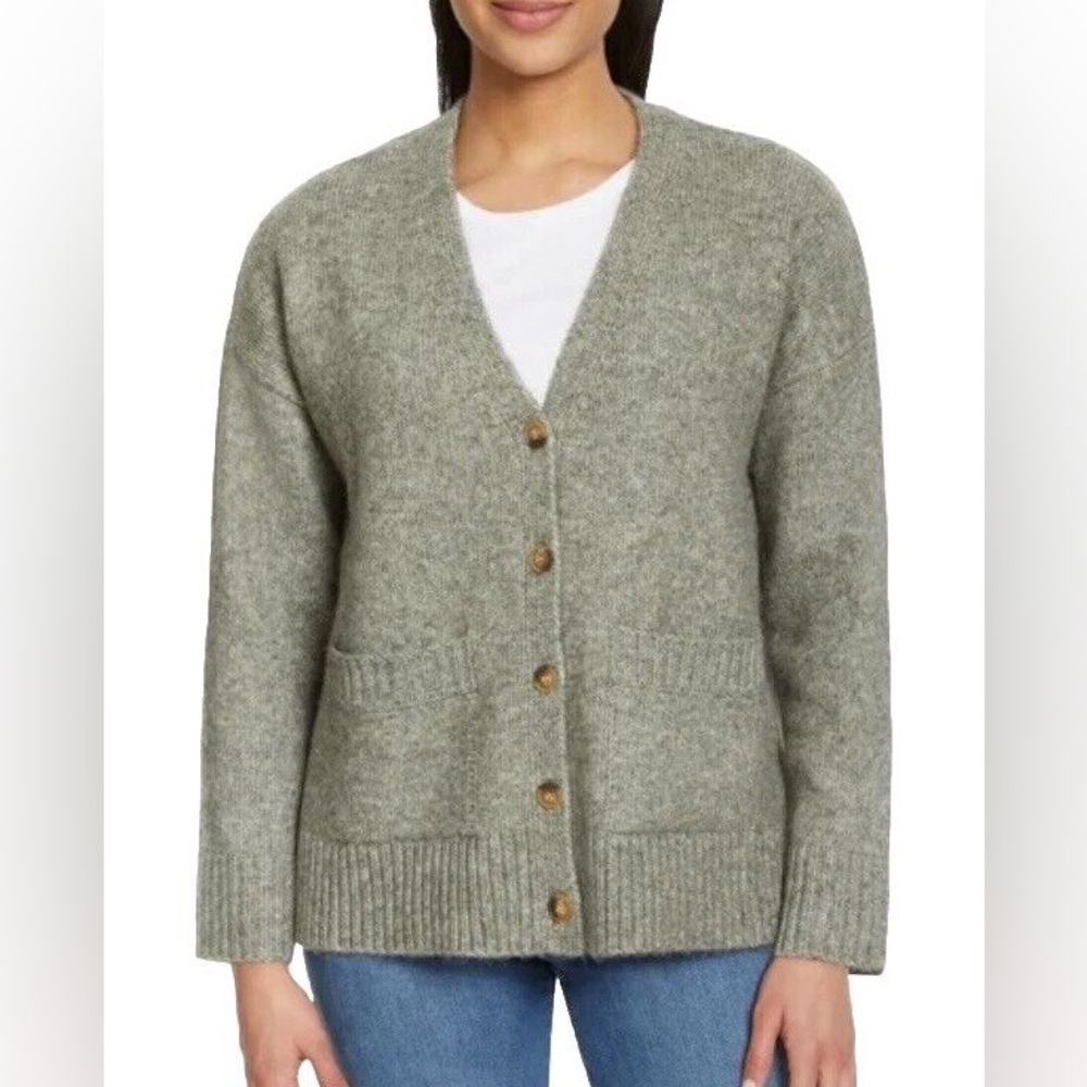 Ella Moss Women’s Boyfriend Fit Button Up Knit Cardigan M in Gray